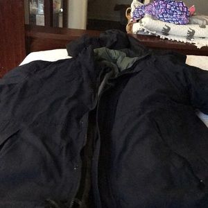 Eddie Bauer coat navy blue with green interior large